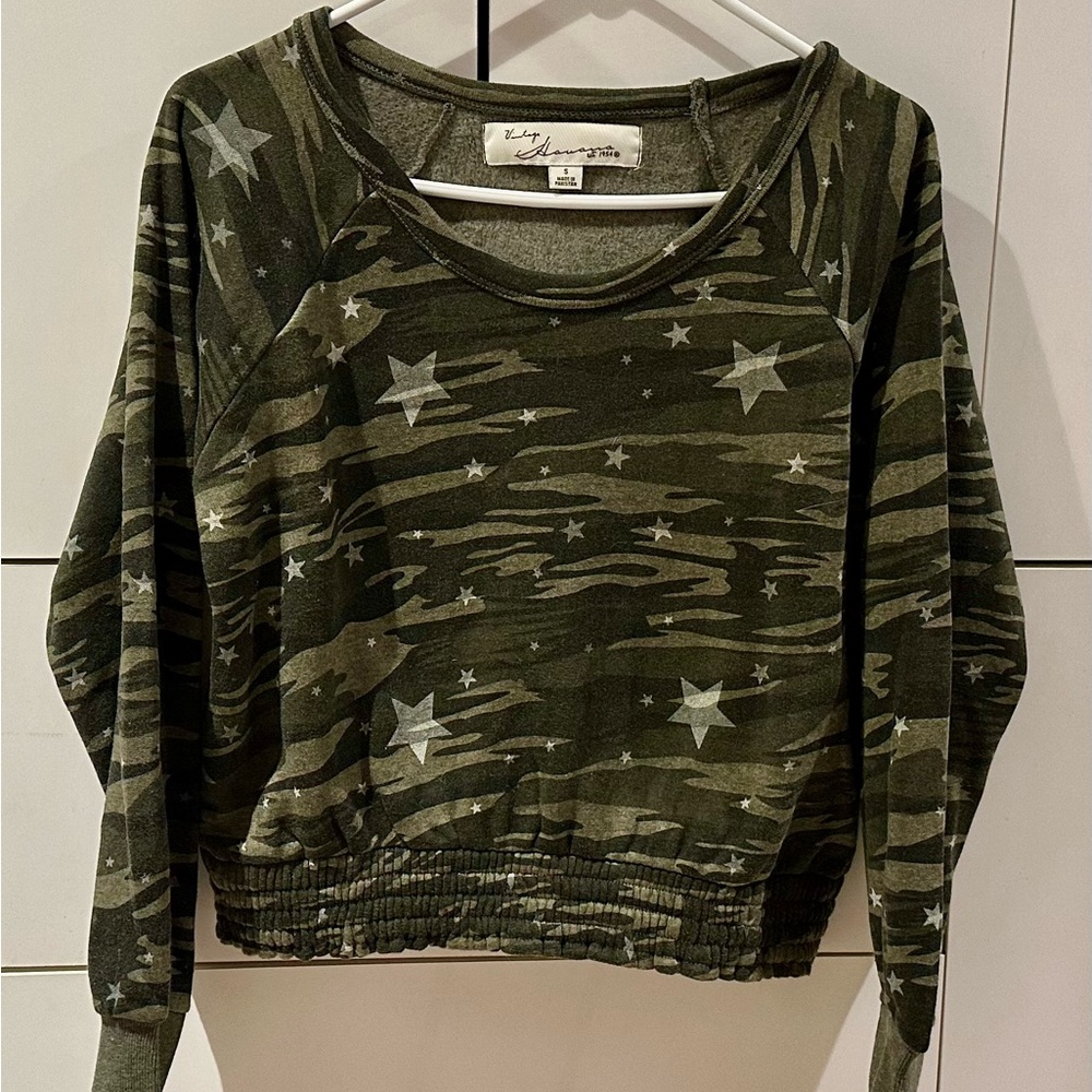 Vintage Havana Green Camouflage Star Print Sweater